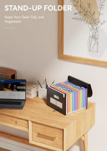 Vista 9 de ABC life Organizador de archivos de acordeón de 12 bolsillos, organizador mensual de recibos, carpetas de archivos expansibles con pestañas
