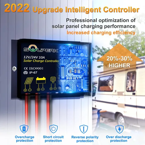 Vista 3 de Kit de panel solar de 30 W de 12 V, cargador de panel solar monocristalino fuera de la red con controlador impermeable inteligente + soporte