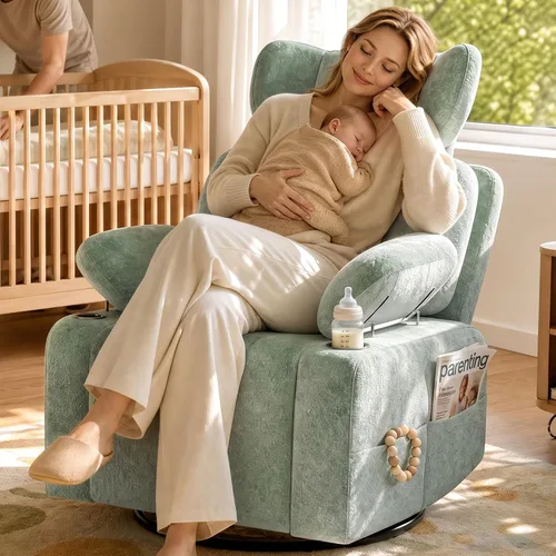 Vista 11 de Silla mecedora para guardería con reposabrazos ajustable, reposacabezas Marrón