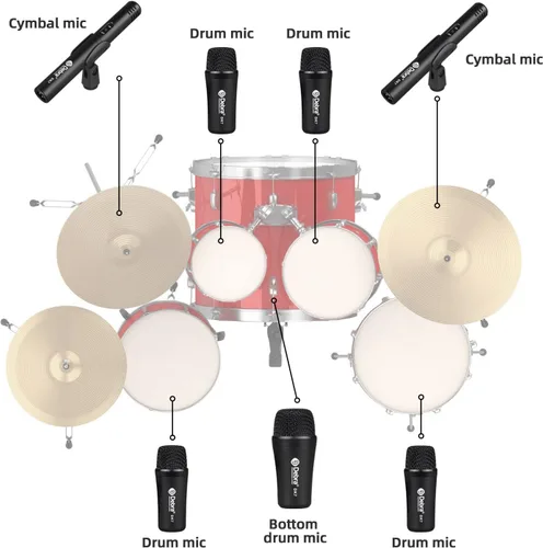 Vista 7 de D Debra DK7 Pro - Kit de micrófono de batería con cable de 7 piezas para tocar y grabar bateristas, incluye micrófonos, clip de micrófono