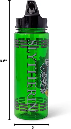 Vista 9 de Silver Buffalo Harry Potter Movie 1-8 Slytherin Crest with Dashes Botella de agua Tritan con popote abatible, 20 onzas
