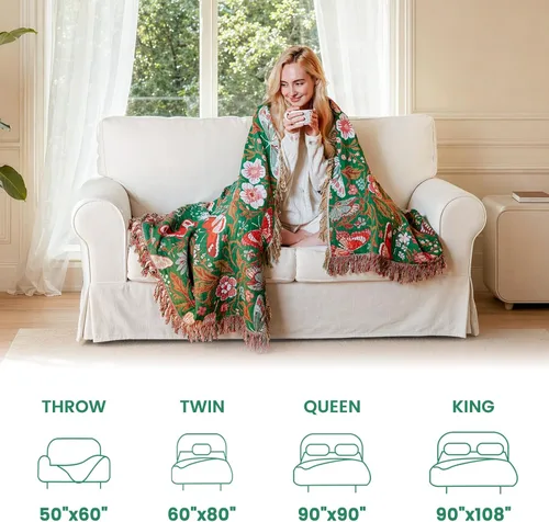 Vista 264 de MSGKV - Manta bohemia/primaveral de algodón para sofá y sala de estar, de gasa acogedora, de 50 x 60 pulgadas 50"x60" Cotton Throw, Woven Bird