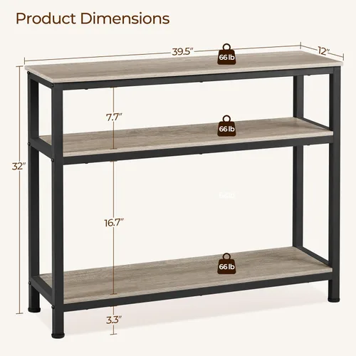 Vista 3 de Yaheetech Mesa de entrada con estantes de almacenamiento, mesa consola de 40 pulgadas con marco de metal, madera detrás del sofá, mesas para Gris