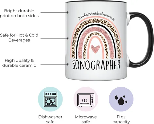 Vista 2 de YouNique Designs Sonographer - Taza de café de 11 onzas, regalo de ecografía, taza de tecnología de ultrasonido, taza de ecografía cardíaca
