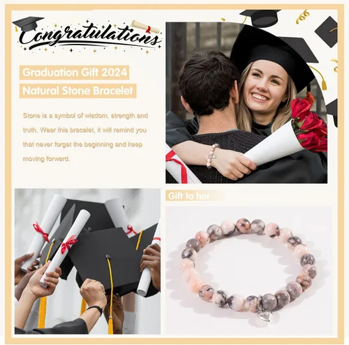 Vista 18 de 2024 Graduation Gifts for Her Him Natural Stone Bracelet Class of 2024 High School College Graduation Gift for Women Men