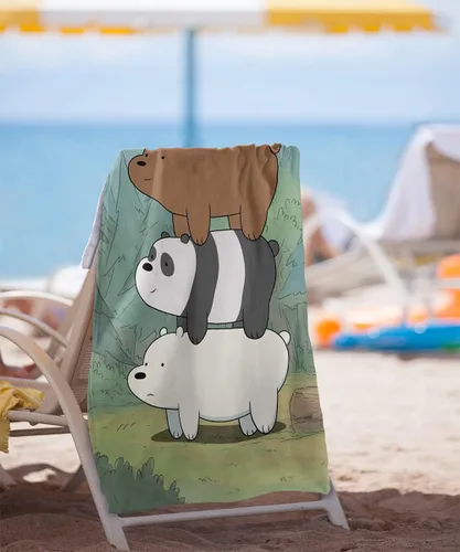 Vista 2 de LOGOVISION We Bare Bears Bear Stack - Toalla de playa con licencia oficial de 30 x 60 pulgadas Pila de osos