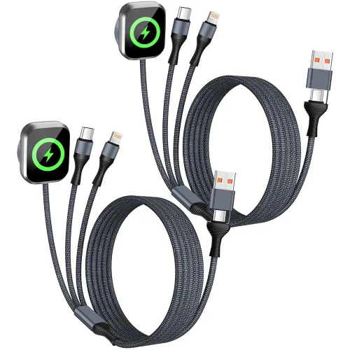 Vista 27 de Travel Essentials - Cable de carga múltiple 4 en 1 para cargador de reloj de iPhone, USB A a doble tipo C/IP/iWatch, cargadores de viaje