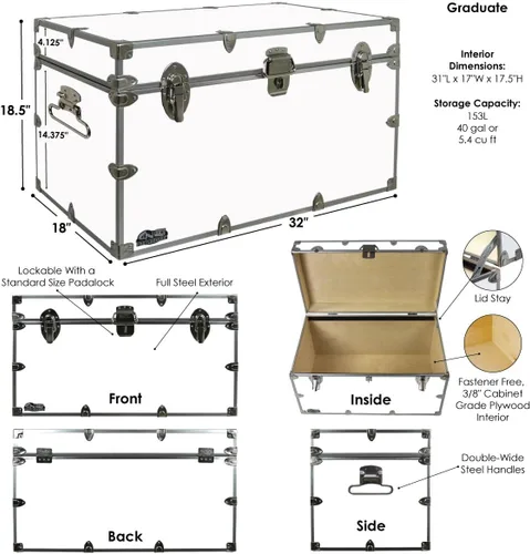 Vista 2 de C&N Footlockers - Baúl de Almacenamiento XL Graduate - Fabricado en los Estados Unidos - Baúl de ACERO para Dormitorio Universitario y Campamento