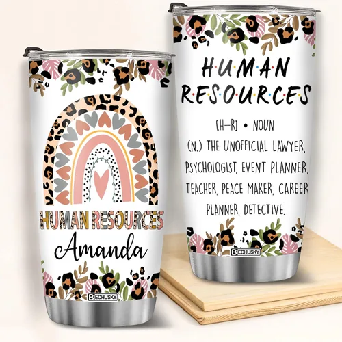 Vista 3 de BECHUSKY Vaso de recursos humanos personalizado de regalo para mujeres, hombres, papá, mamá, nombre personalizado, decoración divertida de oficina
