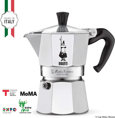 Vista 5 de Bialetti Express Moka Pot, 6 tazas y café, aluminio plateado