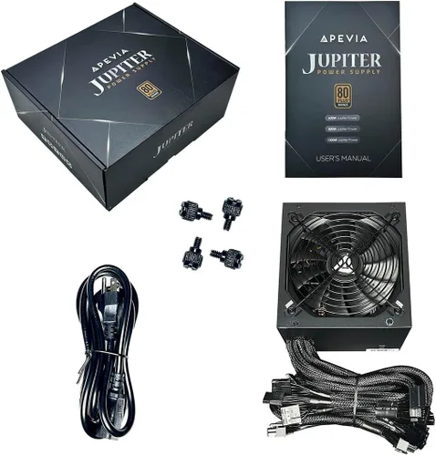 Vista 7 de Apevia ATX-JP600W Jupiter 600W 80 Plus Bronze Certified Active PFC ATX Fuente de alimentación para juegos, compatible con CPU de doble