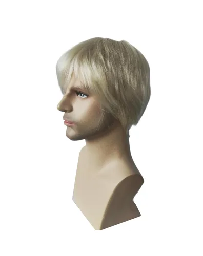Vista 2 de Peluca corta recta dorada Cosplay para hombres, peluca sintética