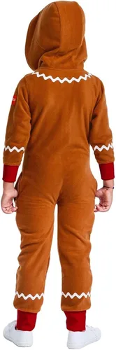 Vista 4 de Disfraz de hombre de jengibre para adultos, disfraz de pan de jengibre para niños, disfraz de Navidad, cosplay, overol con capucha para niño y niña