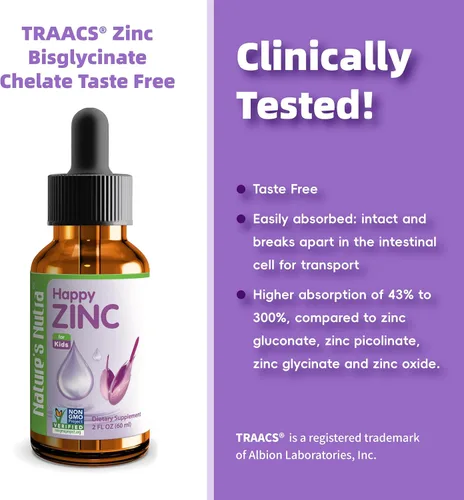 Vista 3 de Nature's Nutra Happy Zinc, líquido para bebés, bebés, niños y niños, TRAACS Quelato de zinc, alta biodisponibilidad, sin OMG, Kosher, 2 onzas