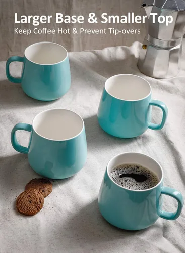 Vista 5 de Teocera Juego de 4 tazas de café de 12 onzas y tazas de café jumbo de 24 onzas, color turquesa