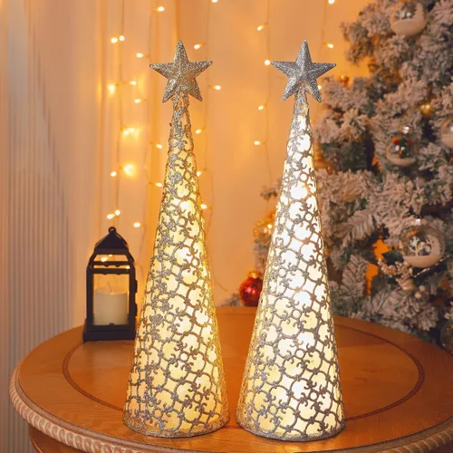Vista 6 de Juegoal Decoración de mesa de Navidad iluminada con estrella y 10 luces LED, funciona con pilas, adorno de escritorio para interiores, Navidad