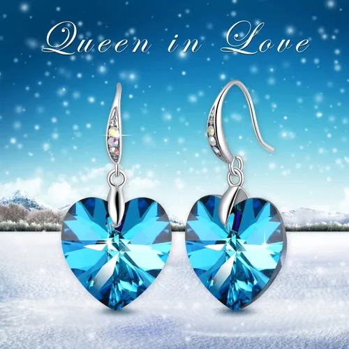 Vista 5 de PLATO H Elementos de cristal de Swarovski, Forever Love", en forma de corazón, aretes con tuerca, joyas a la moda, regalo para el día
