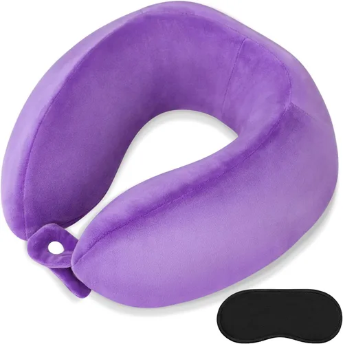 Vista 10 de Almohada de cuello de espuma viscoelástica para el cuello de avión con funda de terciopelo, almohada suave de avión para dormir, almohada de viaje