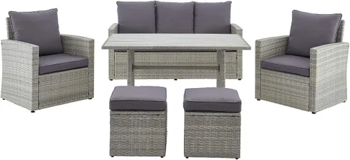 Vista 2 de Barton Juego de 6 piezas de comedor para patio, sillas de ratán que ahorran espacio al aire libre con mesa, juegos de muebles de patio, asientos