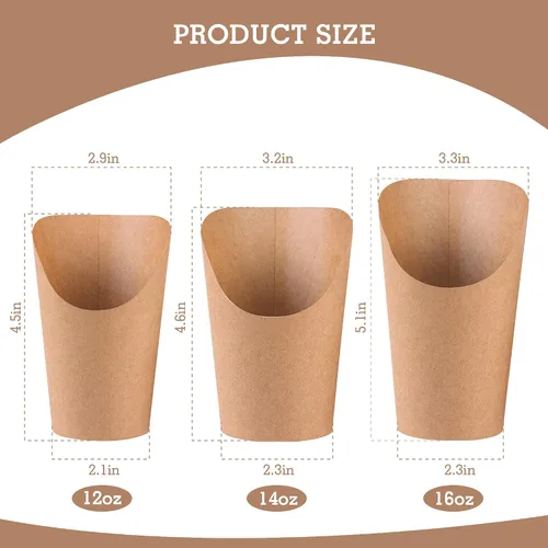 Vista 6 de MOLFUJ Soporte para papas fritas de 12 onzas, 50 tazas de papel kraft de papel de estraza desechables, mini cajas de servir de fiesta marrón