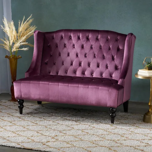 Vista 2 de Christopher Knight Home GDFStudio Leona Modern Glam - Sofá biplaza de terciopelo copetudo, pasas y marrón oscuro