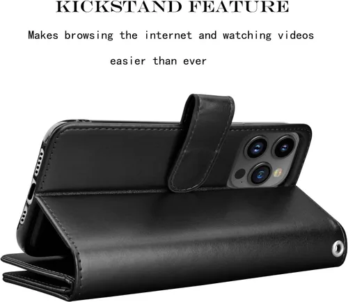 Vista 5 de Njjex Funda tipo cartera para iPhone 15 Plus de 6.7 pulgadas 2023, para iPhone 15 Plus, 9 ranuras para tarjetas, soporte de crédito de Negro