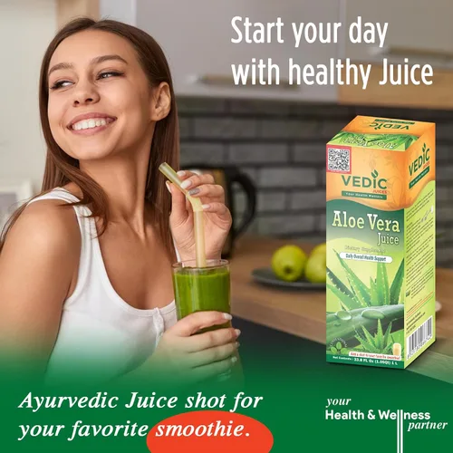 Vista 5 de Vedic Juices Jugo de aloe vera, suplemento de aloe para nutrición de la piel, pulpa de aloe, fibra de aloe, salud intestinal y apoyo inmunológico
