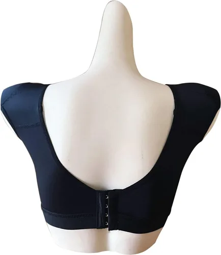 Vista 2 de Camisetas de manga corta con almohadilla de hombro integrada 2 en 1 para mejorar los hombros resbaladizos, estrechos y plegados (L, negro)
