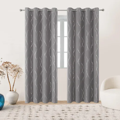 Vista 8 de SMILE WEAVER - Cortinas opacas gris claro de 84 pulgadas de largo para sala de estar, cortinas de oscurecimiento de ventana con diseño estampado