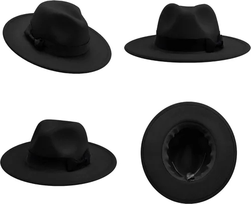 Vista 5 de Sombrero de fieltro clásico de ala ancha para niños y niñas, con lazo y hebilla de cinturón