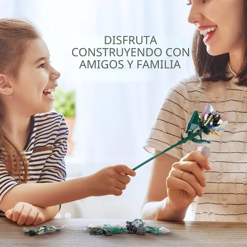 Vista 5 de Conjunto de construcción de ramo de flores de rosas KIYOJIN, colección botánica de planta artificial arcoíris compatible con Lego, regalo