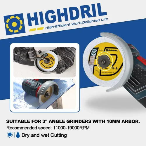 Vista 3 de HIGHDRIL Juego de hojas de sierra circular de 3 "2.953 in, 4 piezas, disco de corte de diamante/HSS/carburo para amoladora angular, azulejos