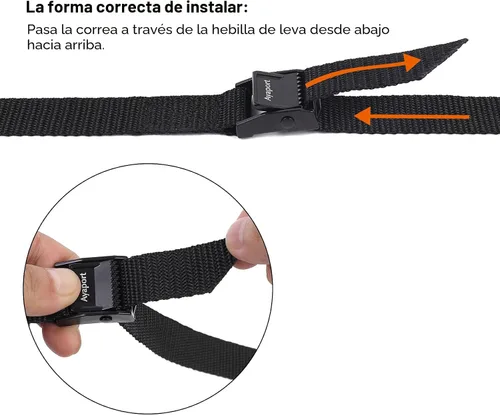 Vista 4 de Ayaport Correas de amarre con hebillas ajustables con hebilla de leva de amarre correa de cincha para embalaje negro, paquete de 4