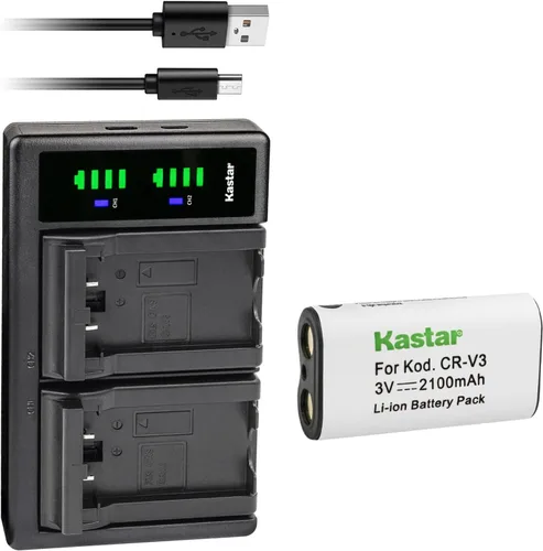 Vista 8 de Kastar CR-V3 LTD2 - Cargador de batería USB para Pentax Optio 43WR, Optio 540, Optio S30, Optio S40, Optio S60, K100D Digital SLR, K110D Digital