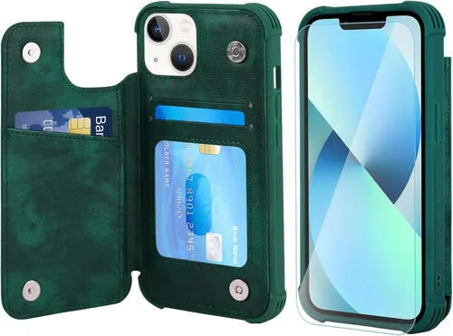 Vista 16 de VANAVAGY Funda tipo cartera compatible con iPhone 13 Mini para mujeres y hombres, funda de piel sintética con tapa para teléfono compatible con Negro