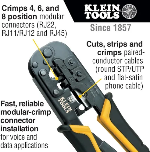 Vista 2 de Klein Tools VDV026-212 Kit de instalación coaxial con herramienta de engarzado, cortador de cables, pelacables y conectores F con bolsa