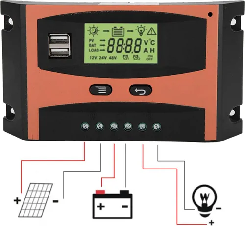 Vista 5 de Fydun Controlador MPPT simplificado Placa de circuito PCB Regulador de panel solar 12V/24V Pantalla LCD Controlador automático de batería Naranja
