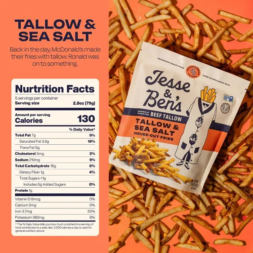 Vista 7 de Jesse & Ben's House-Cut Tallow & Sea Salt Fries, Made with Grass-Fed Beef Tallow, Gluten-Free, Non-GMO Frozen Potatoes, Healthy Snack with No Seed