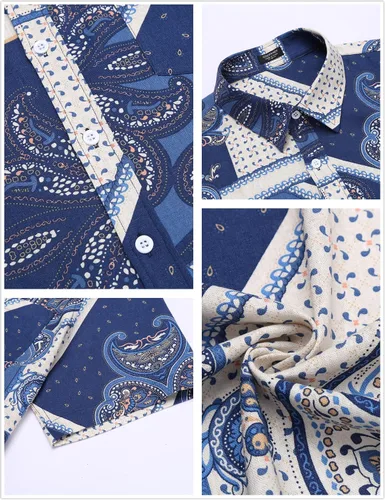 Vista 5 de COOFANDY Men Boys Linen Shirts Short Sleeve Button Down Shirts Hawaiian Tropical Shirts
