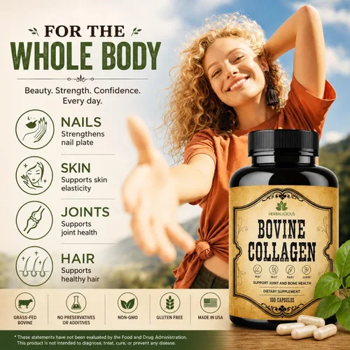 Vista 8 de HERBALICIOUS Suplementos de colágeno bovino para hombres y mujeres Péptidos de colágeno bovino hidrolizados alimentados con pasto Soporte