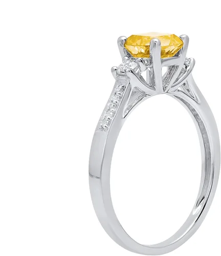 Vista 3 de Dazzlingrock Collection 6mm Cushion Citrine & Round White Sapphire with White Diamond 3 Stone Style Engagement Ring in 10K Solid Gold