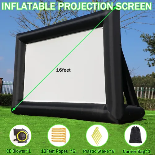 Vista 3 de Pantalla de proyector de película inflable de 16 pies, pantalla de proyector para interiores y exteriores con bolsa de transporte para proyección
