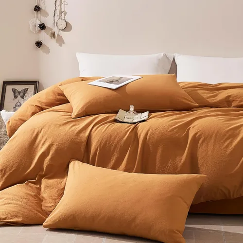 Vista 2 de JELLYMONI Funda de edredón tamaño individual, funda de edredón 100% algodón lavado con textura similar al lino, ropa de cama transpirable y suave