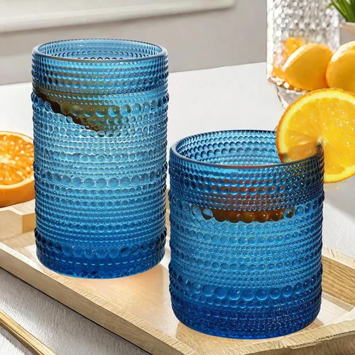 Vista 9 de Juego de Vasos de Beber Vintage Hobnail, Juego de Cristalería de 8 Vasos, Vasos Highball de 12 oz y 10 oz, Vaso Tumbler para Cócteles, Whisky, Jugo
