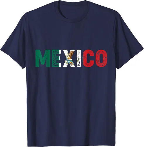 Vista 22 de Camiseta con texto en inglés «Mexico Vintage Letras» como bandera mexicana, Negro