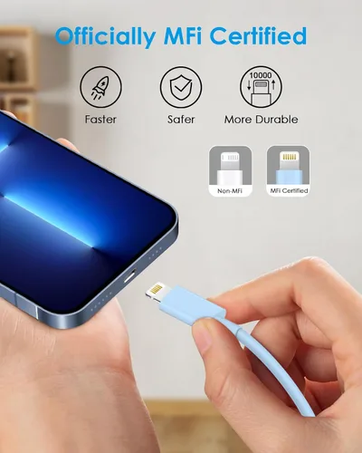 Vista 6 de AISNI Bloque de Cargador Rápido para iPhone 14 13 12 con Cable de Carga Rápida de 10 Pies, Certificado MFi, Cargador de iPhone USB C PD de 20W de 10