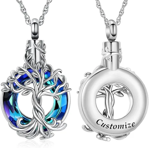 Vista 14 de shajwo Collar de cenizas de urna de cremación del árbol de la vida para mujeres y hombres, círculo de la vida, cristales de cremación, colgante