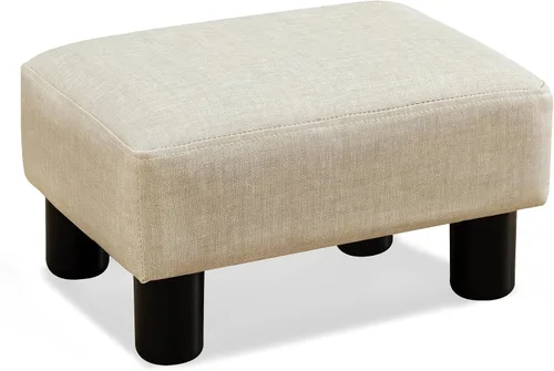Vista 12 de LUE BONA Taburete rectangular moderno, reposapiés otomano acolchado de piel sintética negra, taburete pequeño para estar, adultos, patio