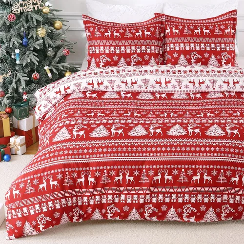 Vista 12 de Juego de funda de edredón navideña para cama individual para niños, juegos de funda de edredón de microfibra cepillada suave, con diseño de reno