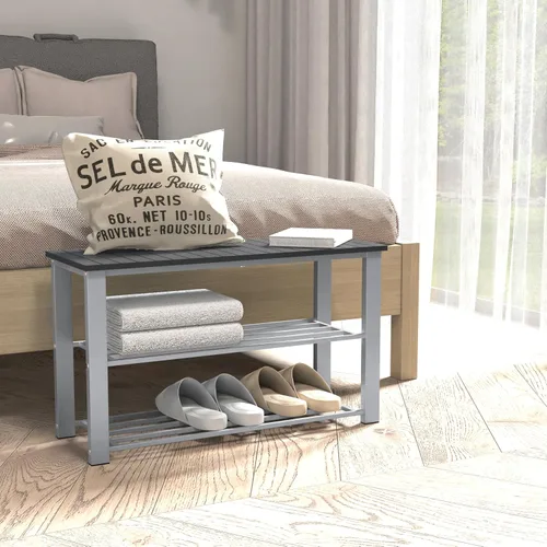 Vista 6 de Simple Houseware Banco de almacenamiento de zapatos con tapa de madera para entrada, gris